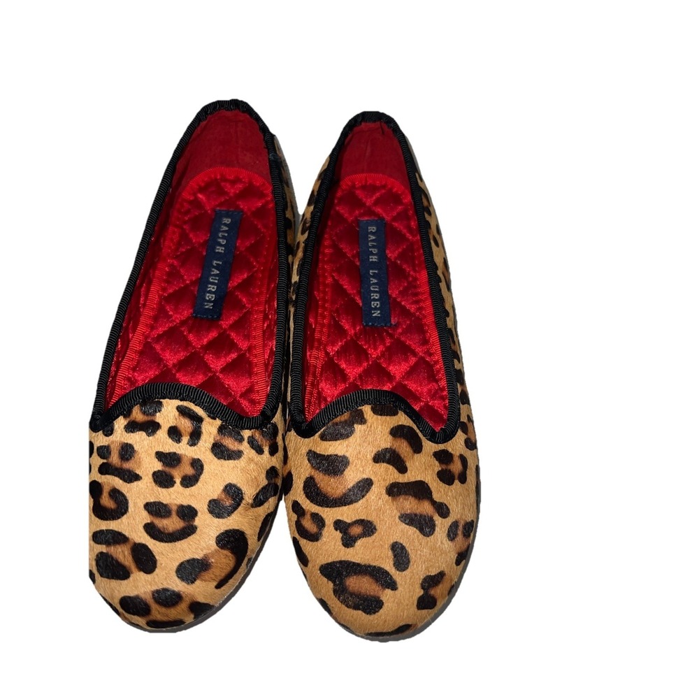 #87 Ralph  Lauren Animal Print Flats With A Red Quilted Insole‎ Size 12 Kids